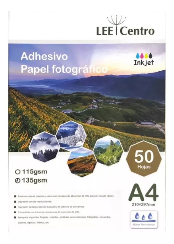 Papel Fotografico Lee Centro Adhesivo Glossy 135 gr A4 50 Hojas