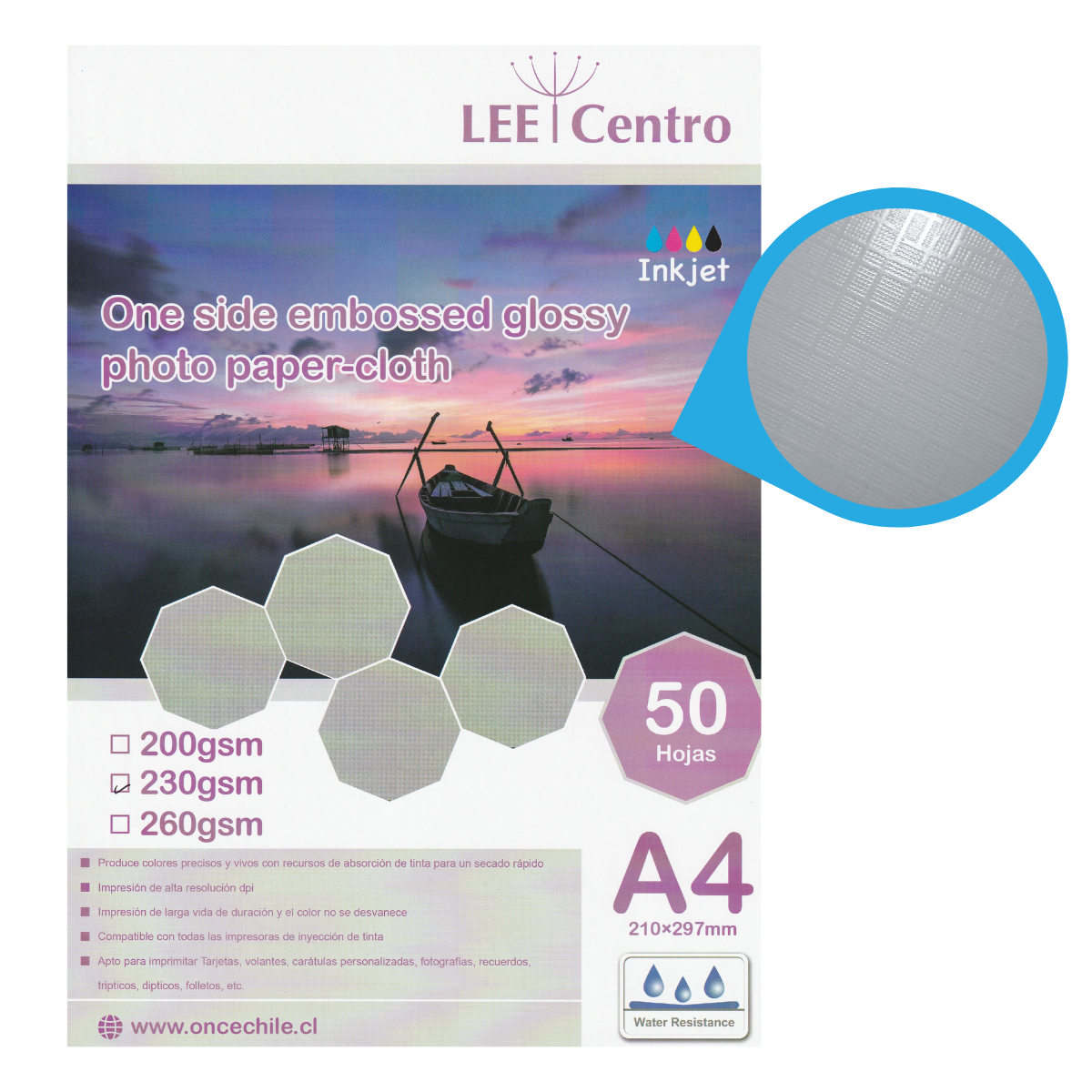 Opalina Brillante Hilada Textura 230g Lee Centro A4 50 hojas