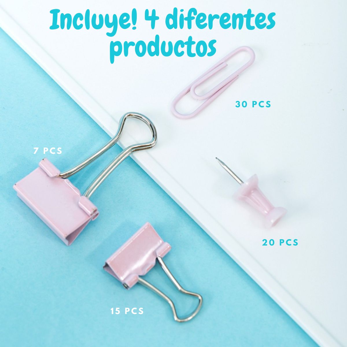 Set Escritorio 30 Clips 20 Push Pins +22 Binder Clips