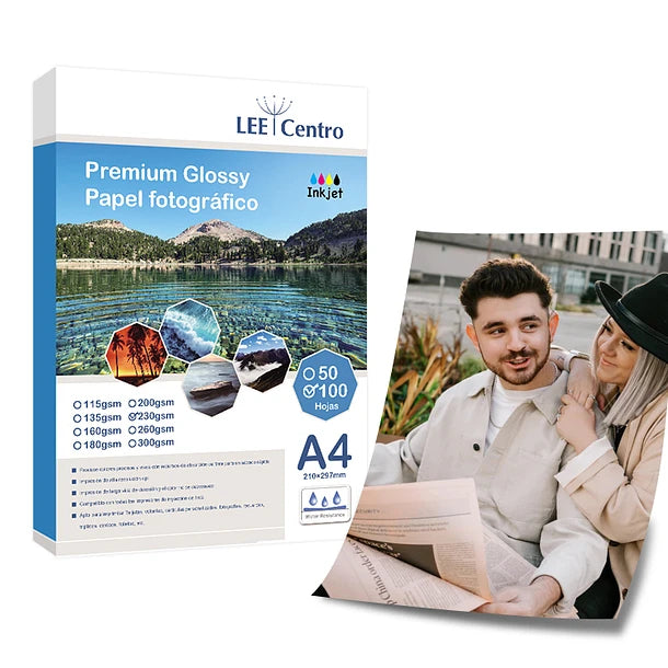 Papel fotográfico A4 230gr glossy Lee Centro 100 Hojas
