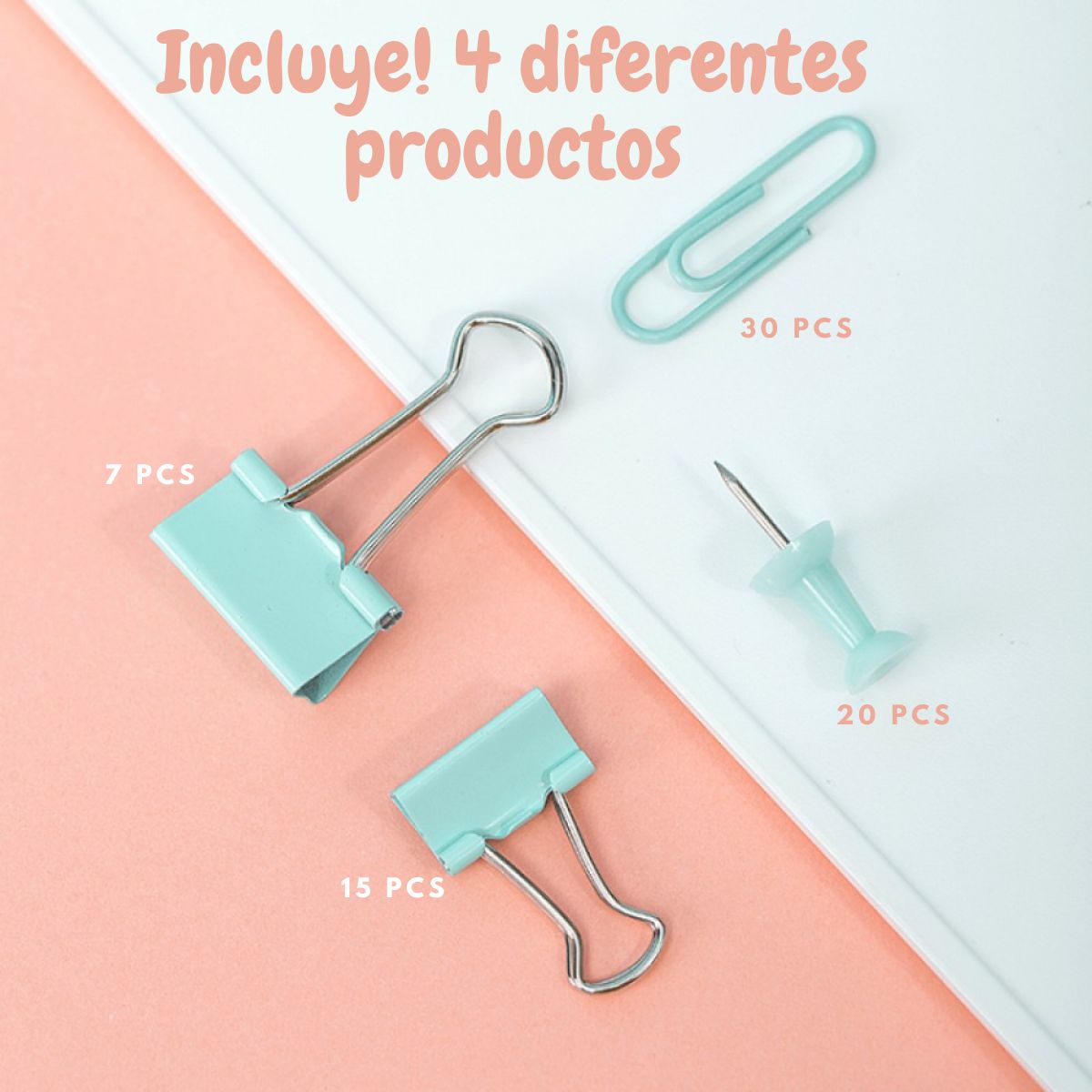 Set Escritorio 30 Clips 20 Push Pins +22 Binder Clips