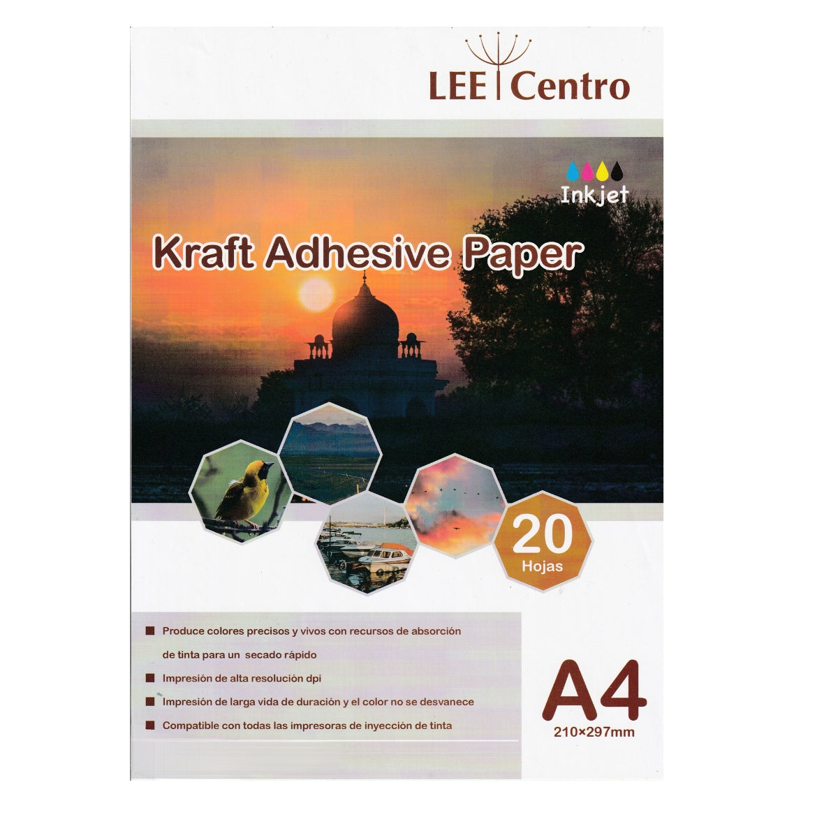 Papel Adhesivo Kraft Imprimible A4/120g/20 Hojas Lee Centro