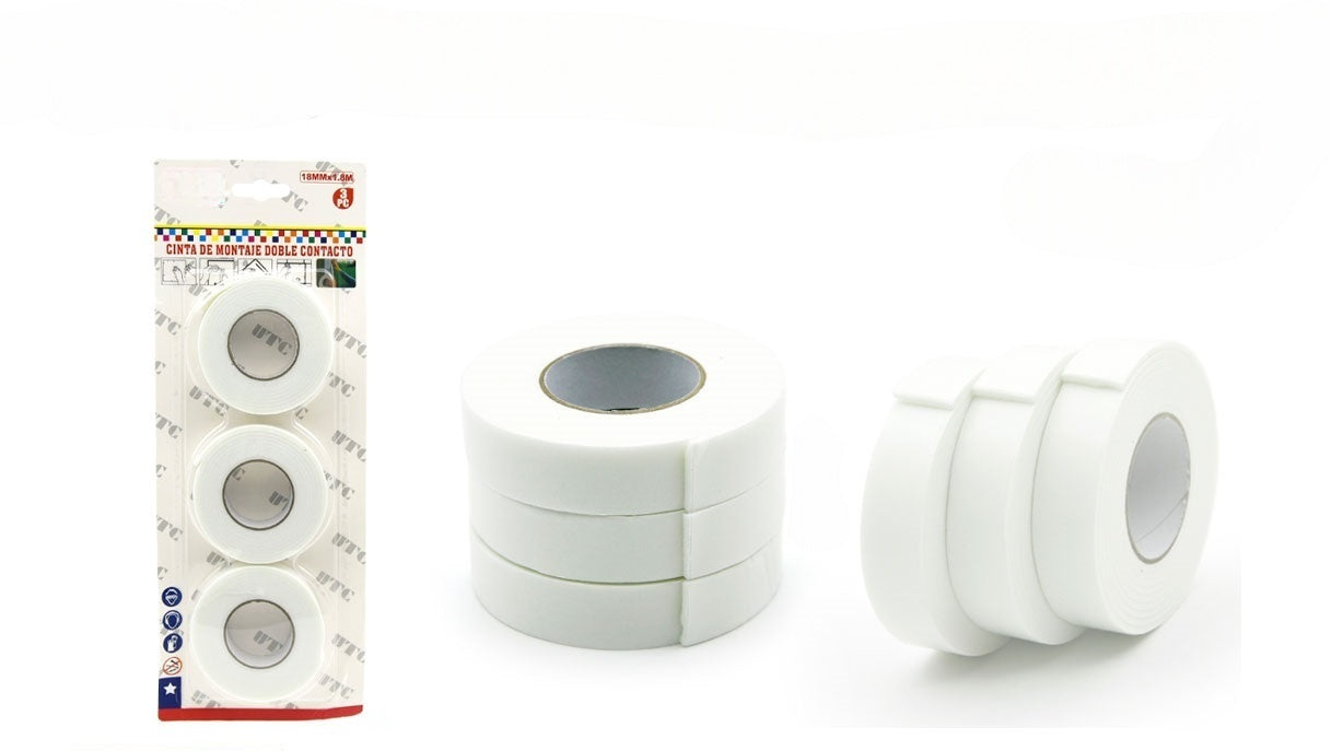 CINTA DE MONTAJE DOBLE CONTACTO 1.8CM*1.8M 3PCS