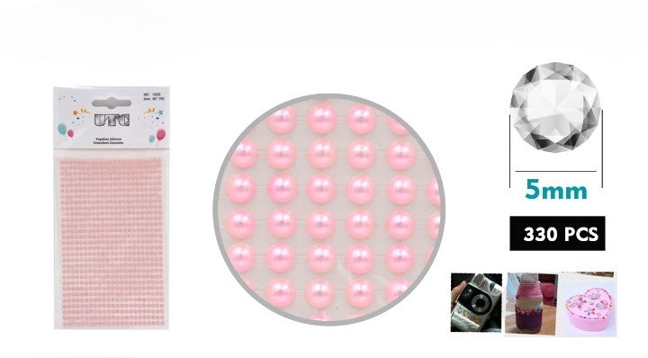 Pegatinas Adhesivo Decorativas PERLAS 5MM 330PCS ROSADO