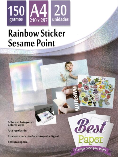 Papel Fotográfico Adhesivo Rainbow Sticket Sesame Point A4