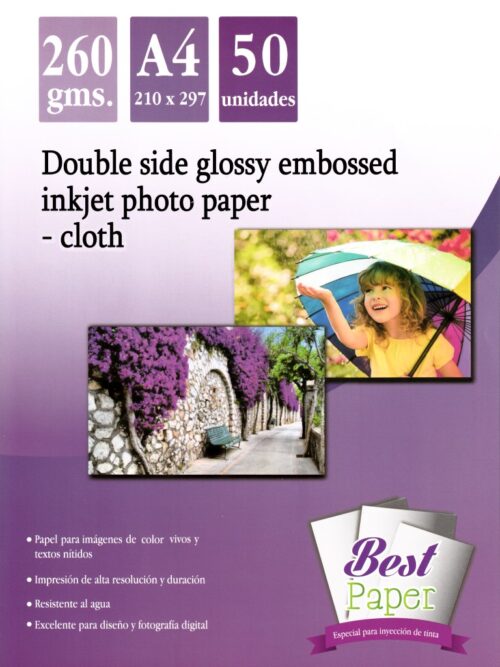 Papel Fotografico Glossy 260 gr doble cara A4 50 hojas