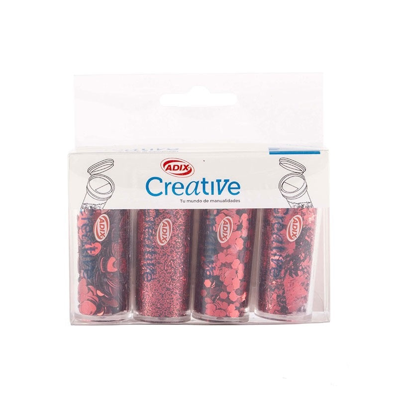 SET DE CONFETI/GLITTER ROJO 4 U. ADIX
