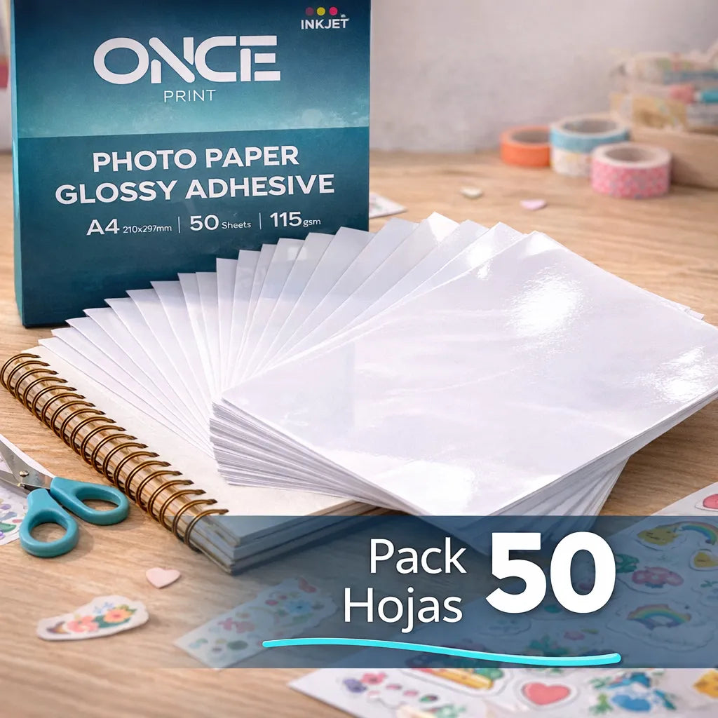 Papel Fotográfiico Adhesivo A4 Glossy 115gr 50 Hojas Once Blanco