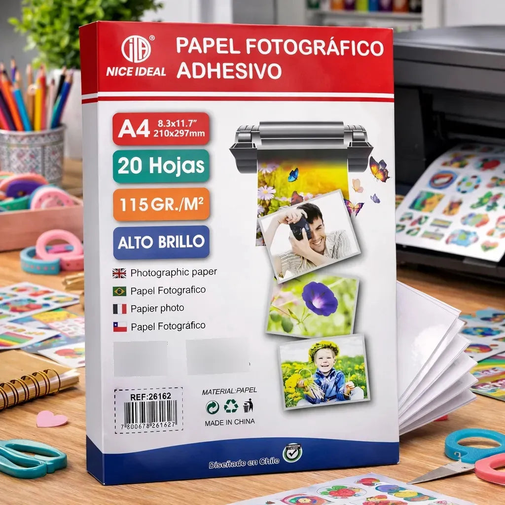Papel Fotográfico Adhesivo A4 Glossy 115gr 20 Hojas Nice Ideal