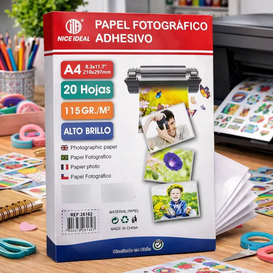 Papel Fotográfico Adhesivo A4 Glossy 115gr 20 Hojas Nice Ideal