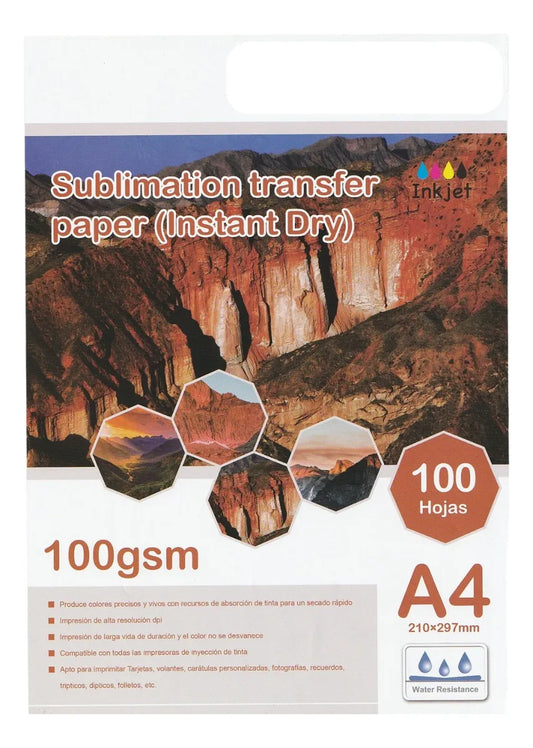 Papel Sublimación Secado Rápido 100grs Lee Centro 100 Hojas A4